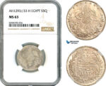 AK555, Ottoman Empire, Egypt, Abdülhamid II, 5 Qirsh AH1293//33 H, Heaton Mint, Silver, NGC MS63
