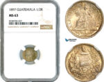 AK557, Guatemala, 1/2 Real 1897, Guatemala Mint, Silver, NGC MS63