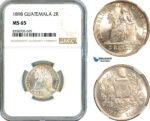 AK559, Guatemala, 2 Reales 1898, Guatemala Mint, Silver, NGC MS65