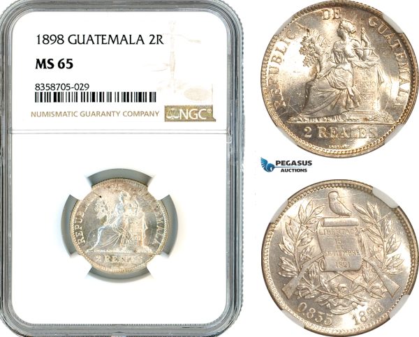 AK559, Guatemala, 2 Reales 1898, Guatemala Mint, Silver, NGC MS65