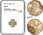 AK567, South Africa (ZAR) Threepence (3 Pence) 1897, Pretoria Mint, Silver, NGC MS63