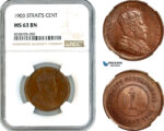 AK568, Straits Settlements, Edward VII, 1 Cent 1903, Calcutta Mint, NGC MS63BN