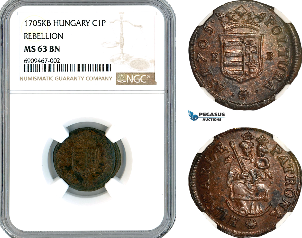 AK569, Hungary, Francis II Rakoczi, Rebellion 1 Poltura 1705 KB, Kremnitz Mint, NGC MS63BN