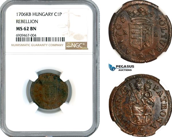 AK571, Hungary, Francis II Rakoczi, Rebellion 1 Poltura 1706 KB, Kremnitz Mint, NGC MS62BN
