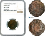 AK572, Hungary, Francis II Rakoczi, Rebellion 1 Poltura 1707 CM, Kaschau Mint, NGC MS62BN