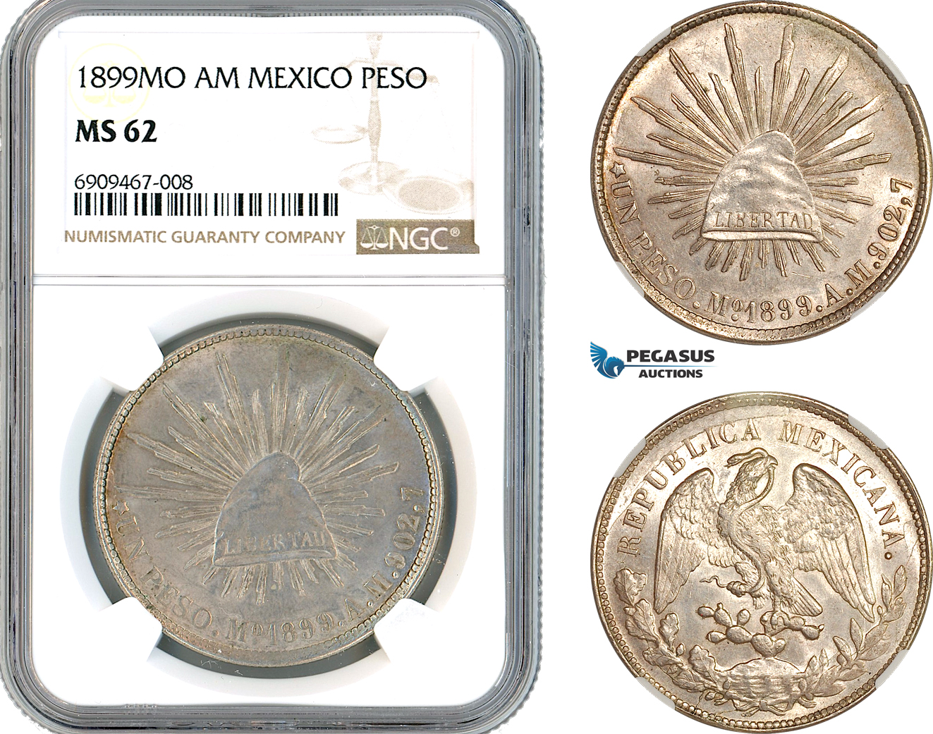 AK574, Mexico, 1 Peso 1899 MO AM, Silver, NGC MS62