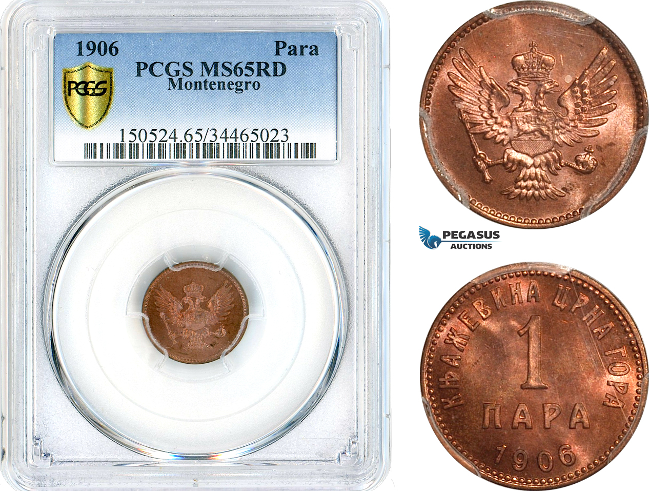 AK585, Montenegro, Nicholas I, 1 Para 1906, PCGS MS65RD