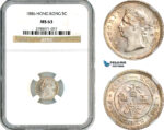 AK596, Hong Kong, Victoria, 5 Cents 1886, London Mint, Silver, NGC MS63
