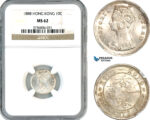 AK598, Hong Kong, Victoria, 10 Cents 1888, London Mint, Silver, NGC MS62