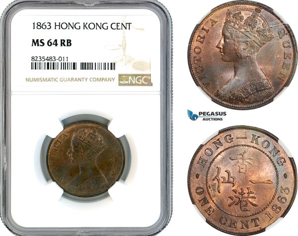 AK609, Hong Kong, Victoria, 1 Cent 1863, London Mint, NGC MS64RB