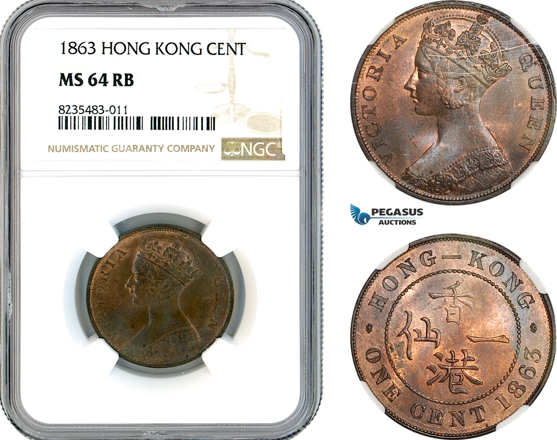 AK609, Hong Kong, Victoria, 1 Cent 1863, London Mint, NGC MS64RB