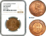 AK613, Australia, George V, 1 Penny 1919, No Mintmark, NGC UNC Det