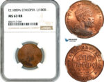 AK636, Ethiopia, Menelik II, 1/100 Birr EE1889 A, Paris Mint, NGC MS63RB