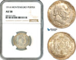 AK646, Montenegro, Nicholas I, 1 Perper 1914, Vienna Mint, Silver, NGC AU58