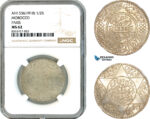 AK647, Morocco, Yusuf, 1/2 Rial AH1336­ (1918) Paris Mint, Silver, NGC MS62