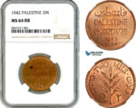 AK648, Palestine, 2 Mils 1942, London Mint, NGC MS64RB