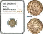 AK649, Peru, 1 Dinero 1875 YJ, Lima Mint, Silver, NGC MS63