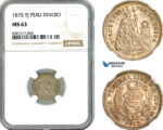 AK651, Peru, 1 Dinero 1875 YJ, Lima Mint, Silver, NGC MS63