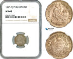 AK652, Peru, 1 Dinero 1875 YJ, Lima Mint, Silver, NGC MS63