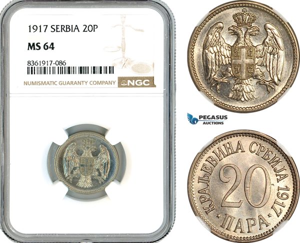 AK661, Serbia, Petar I, 20 Para 1917, NGC MS64