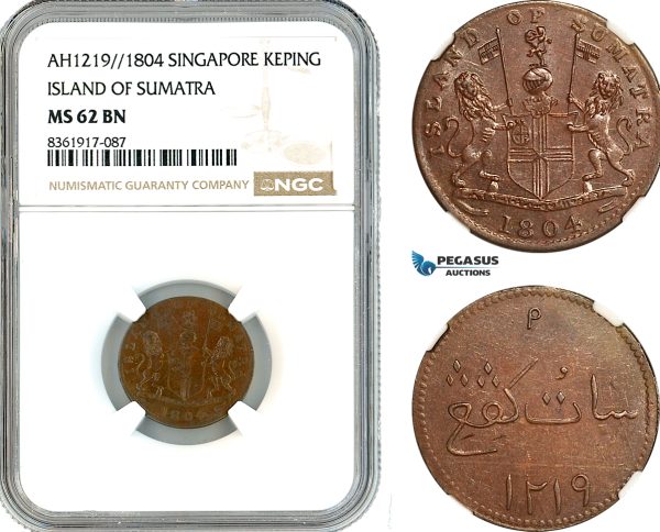 AK662, Singapore, Sumatra, 1 Keping AH1219 / 1804, NGC MS62BN