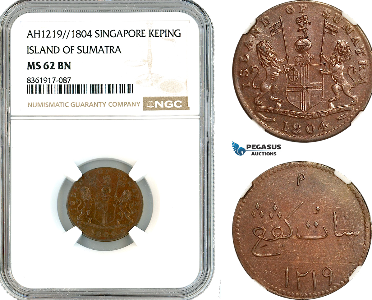 AK662, Singapore, Sumatra, 1 Keping AH1219 / 1804, NGC MS62BN