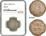 AK663, South Africa, ZAR, 2 Shillings 1894, Pretoria Mint, Silver, NGC AU53