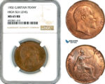 AK697, Great Britain, Edward VII, 1 Penny 1902, High Sea Level, London Mint, NGC MS65RB