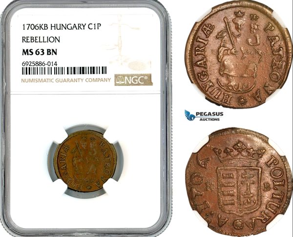 AK700, Hungary, Francis II Rakoczi, Rebellion 1 Poltura 1706 KB, Kremnitz Mint, NGC MS63BN