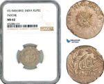 AK703, India, Indore, Shah Alam II, 1 Rupee VS1949 (1892) Silver, NGC MS62