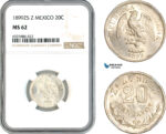 AK712, Mexico, 20 Centavos 1899 Zs Z, Zacatecas Mint, Silver, NGC MS62
