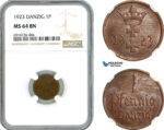 AK713, Poland, Danzig, 1 Pfennig 1923, NGC MS64BN