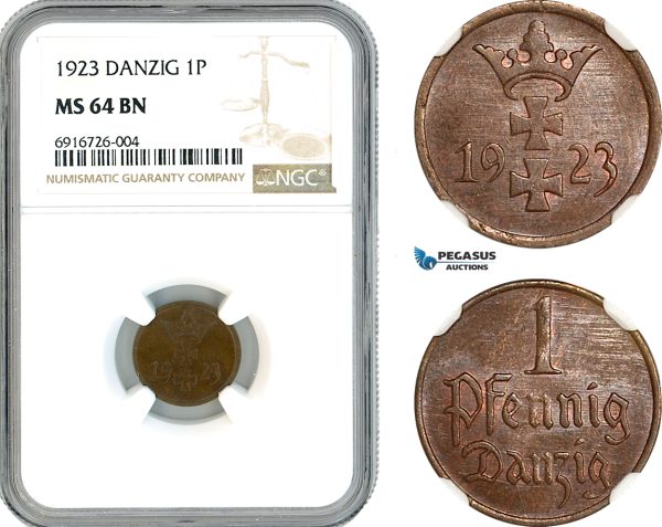 AK713, Poland, Danzig, 1 Pfennig 1923, NGC MS64BN