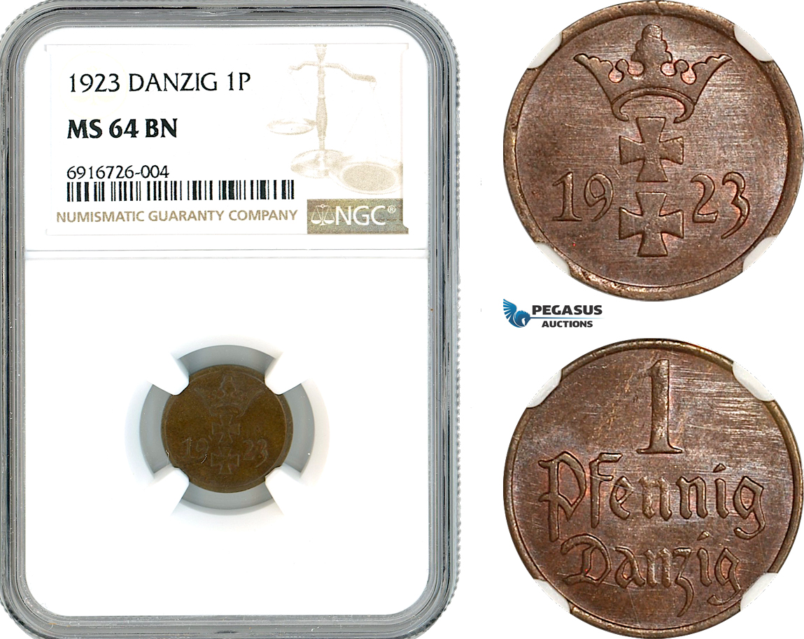 AK713, Poland, Danzig, 1 Pfennig 1923, NGC MS64BN