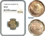 AK725, San Marino, 5 Lire 1938 R, Rome Mint, Silver, NGC MS66