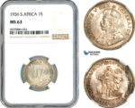 AK728, South Africa, George V, 1 Shilling 1936, Pretoria Mint, Silver, NGC MS63