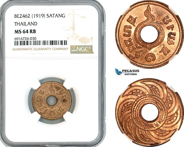 AK732, Thailand, Rama VI, 1 Satang BE2462 (1919) NGC MS64RB