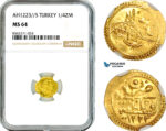 AK755, Ottoman Empire, Turkey, Mehmed II, 1/4 Zeri Mahbub AH1223 // 5, Gold, NGC MS64