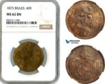 AK762, Brazil, Pedro II, 40 Reis 1873, NGC MS62BN