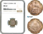 AK767, French Indo-China, 10 Centimes 1902 A, Paris Mint, Silver, NGC MS62