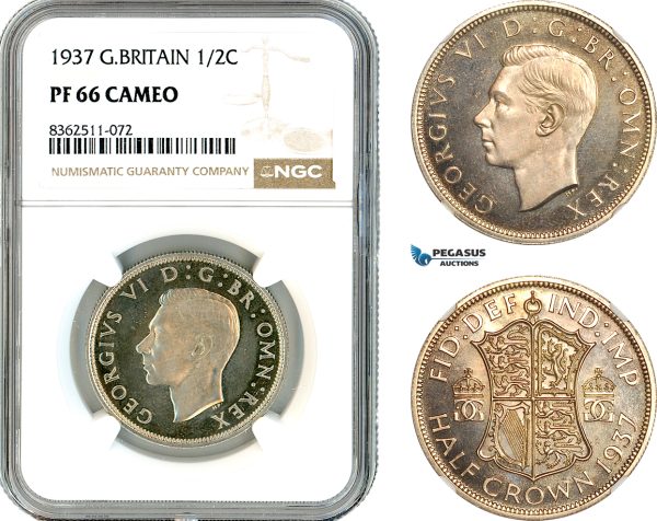AK781, Great Britain, George VI, 1/2 Crown 1937, London Mint, Silver, NGC PF66 Cameo