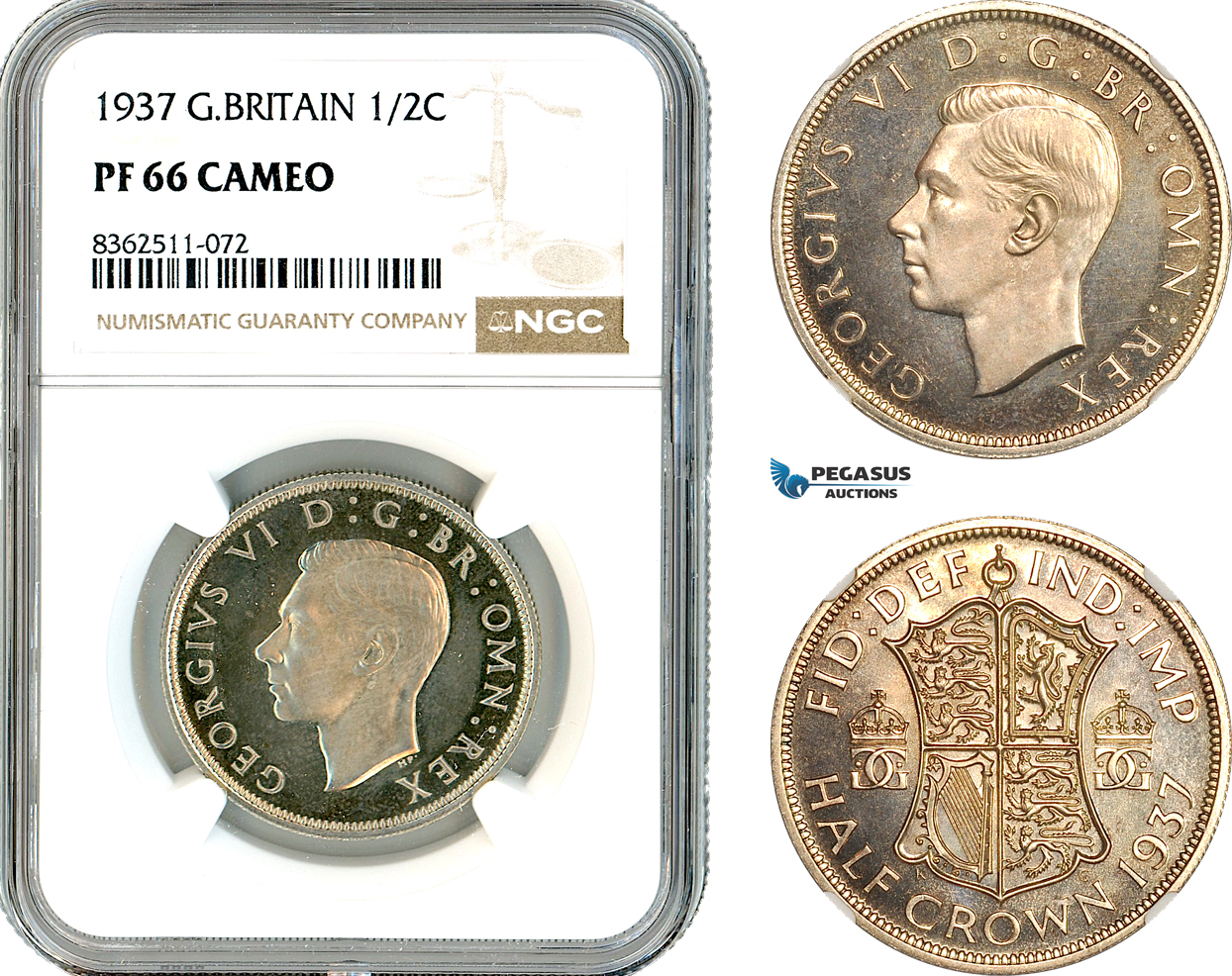 AK781, Great Britain, George VI, 1/2 Crown 1937, London Mint, Silver, NGC PF66 Cameo
