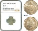AK783, Honduras, 1/4 Real 1869 A, Paris Mint, NGC MS65