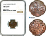 AK789, Lithuania, 2 Centai 1936, NGC MS63BN
