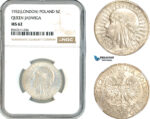 AK792, Poland, 5 Zlotych 1932 "Queen Jadwiga" London Mint, Silver, NGC MS62