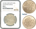 AK806, Egypt, British Occupation, Fuad I, 10 Piastres AH1338/1920 H, Heaton Mint, Silver, NGC MS62
