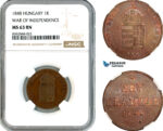 AK808, Hungary, 1 Krajczar 1848, War of Independence, NGC MS63BN