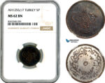 AK817, Turkey, Ottoman Empire, Abdülmecid, 5 Para AH1255//7, Kostantiniye Mint, NGC MS62BN
