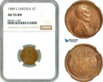AK832, United States, Lincoln Cent 1909 S, San Francisco Mint, NGC AU55BN