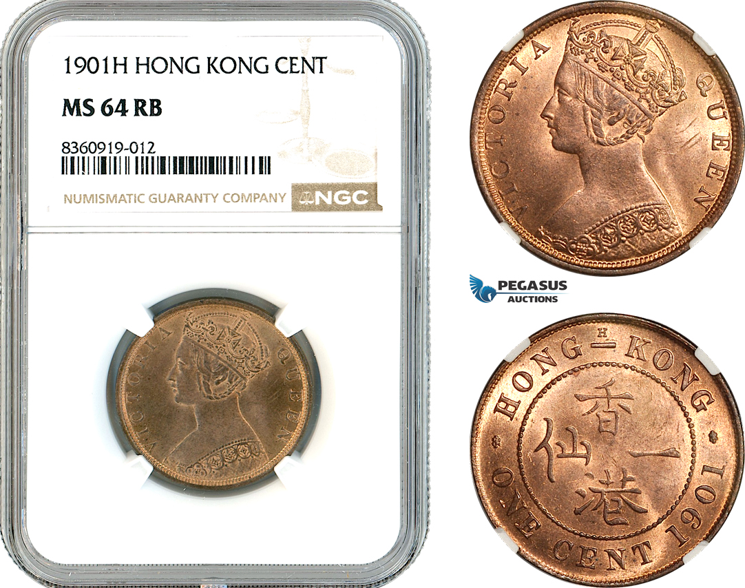 AK841, Hong Kong, Victoria, 1 Cent 1901 H, Heaton Mint, NGC MS64RB